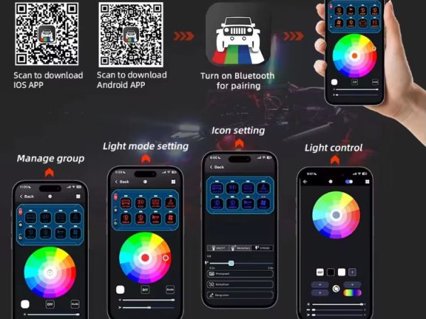Bluetooth 8 Gang Switch Panel 12V 24V Truck Marine Boat Car SUV Universal Off Road Lights LED Switch Panel 12V - Image 7