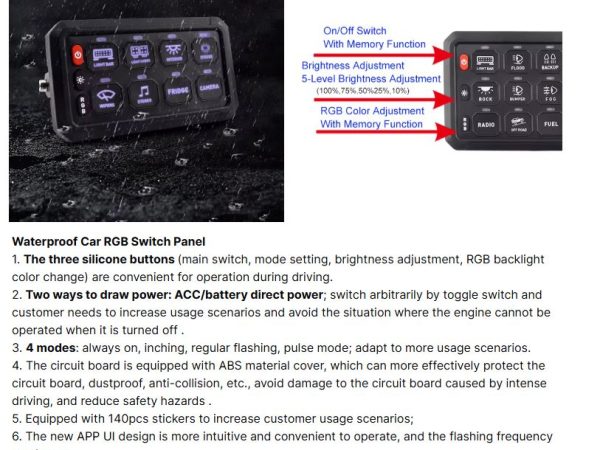 Bluetooth 8 Gang Switch Panel 12V 24V Truck Marine Boat Car SUV Universal Off Road Lights LED Switch Panel 12V - Image 8